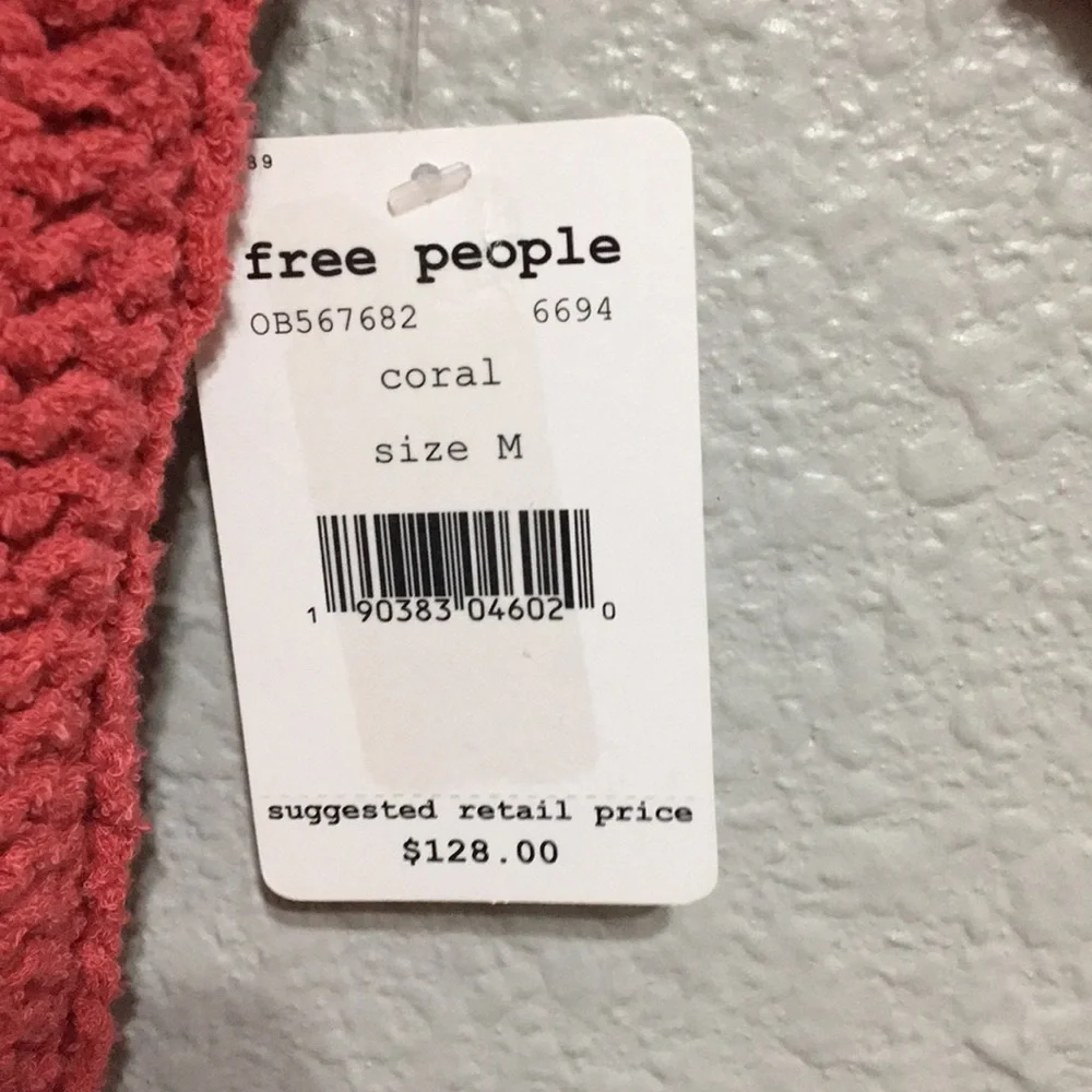 Free People Coral Open-Knit Scoop Neck Sweater
